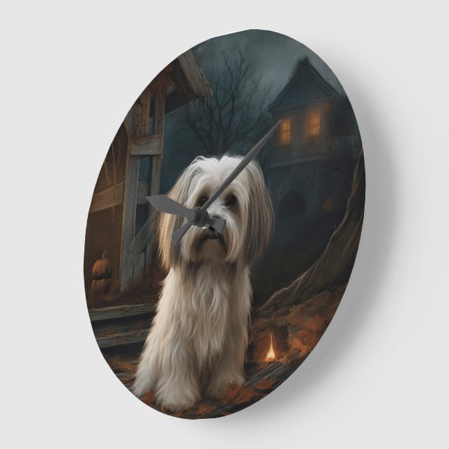 Havanese Halloween Scary Large Clock (Angle)