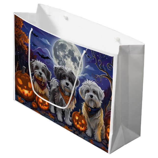 Havanese Halloween Spooky Large Gift Bag (Front Angled)