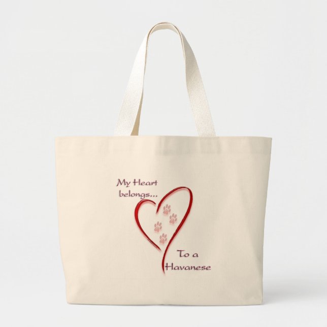 Havanese Heart Belongs Large Tote Bag (Front)