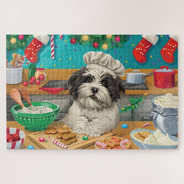 Havanese Holiday Baking: Festive Christmas Jigsaw Puzzle (Horizontal)