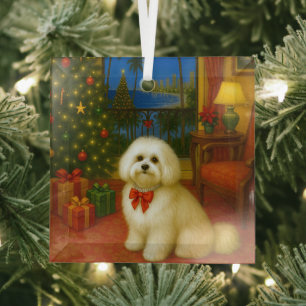 Havanese Holiday Glass Ornament
