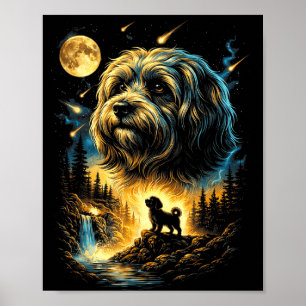 Havanese howling to the moon vintage 90s funny dog poster