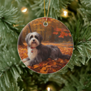 Havanese in Autumn Leaves Fall Inspire  Ceramic Ornament