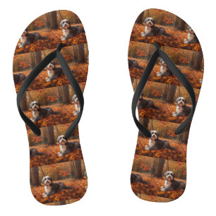 Havanese in Autumn Leaves Fall Inspire  Flip Flops