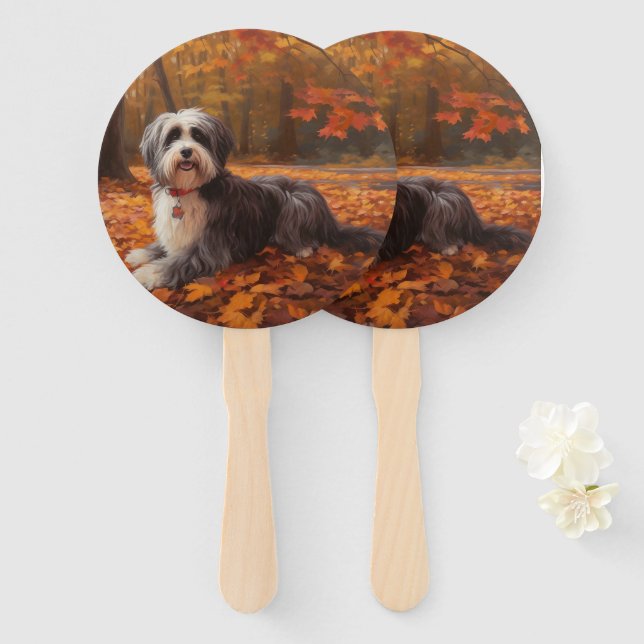 Havanese in Autumn Leaves Fall Inspire  Hand Fan (Front and Back)