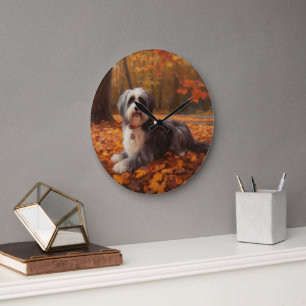 Havanese in Autumn Leaves Fall Inspire  Large Clock