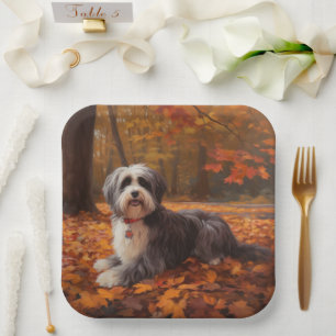 Havanese in Autumn Leaves Fall Inspire  Paper Plate