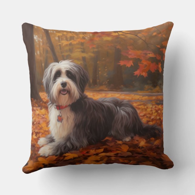 Havanese in Autumn Leaves Fall Inspire  Throw Pillow (Back)