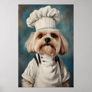 Havanese In Chefs Hat Poster, Pet Poster, Havanese Poster