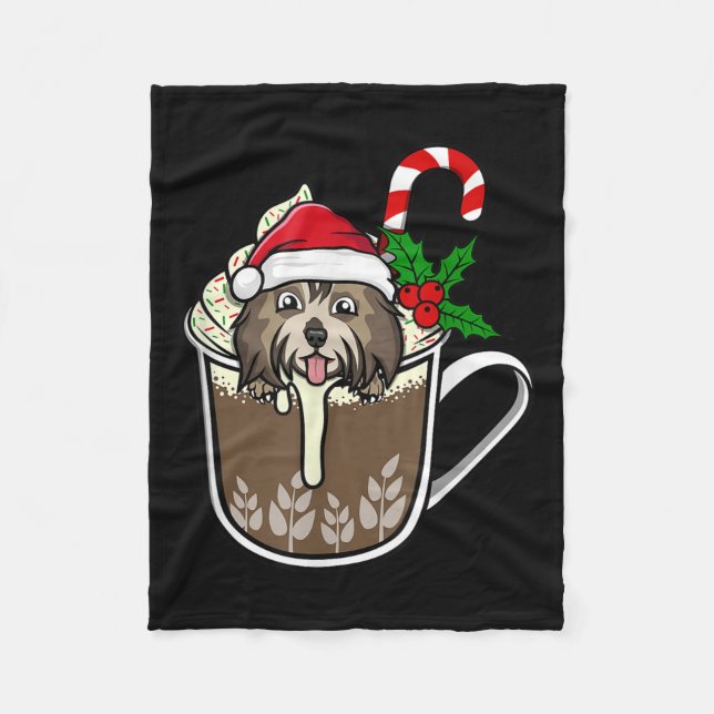 Havanese Is Sitting In Cocoa Hot Chocolate Christm Fleece Blanket (Front)
