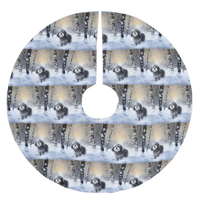 Havanese Let It Snow Christmas Brushed Polyester Tree Skirt (Front)
