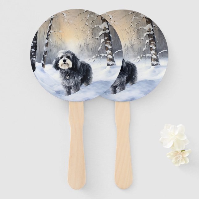 Havanese Let It Snow Christmas Hand Fan (Front and Back)