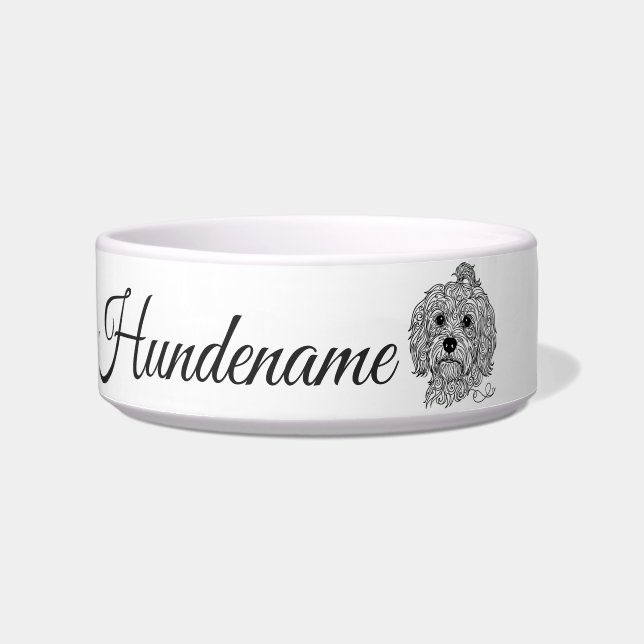 Havanese Minimalist Line Art personalized dog bowl (Front)