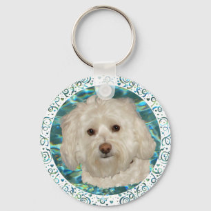 Havanese on Turquoise Water Keychain