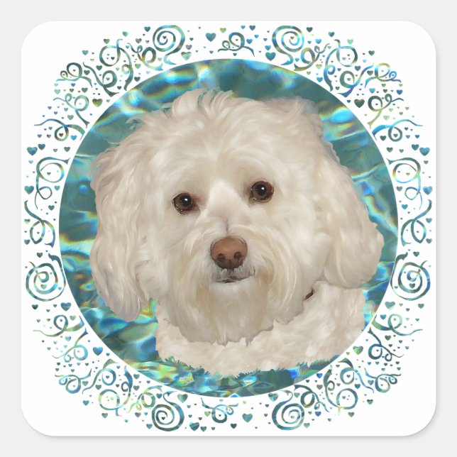 Havanese on Turquoise Water Square Sticker (Front)