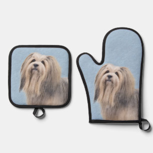 Havanese Painting Silver Cute Original Pet Dog Art Oven Mitt & Pot Holder Set