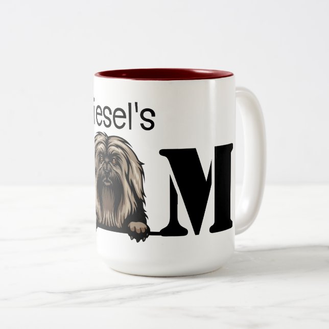 Havanese Personalized Peeking Mom Two-Tone Coffee Mug (Front Right)