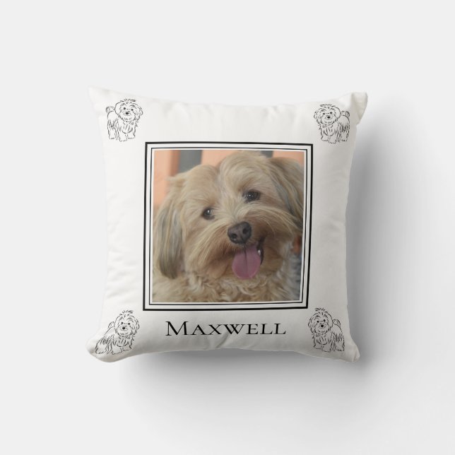 Havanese Photo With Drawings Personalized Throw Pillow (Front)