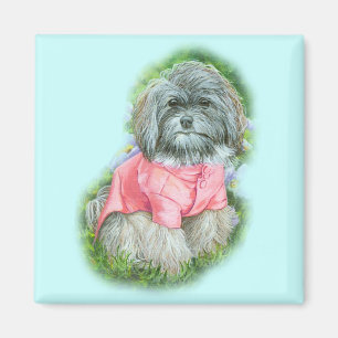 Havanese Pink Coat Art Portrait Magnet