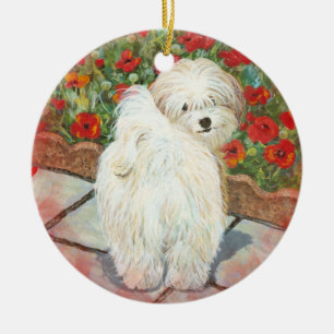 Havanese & Poppies Ceramic Ornament
