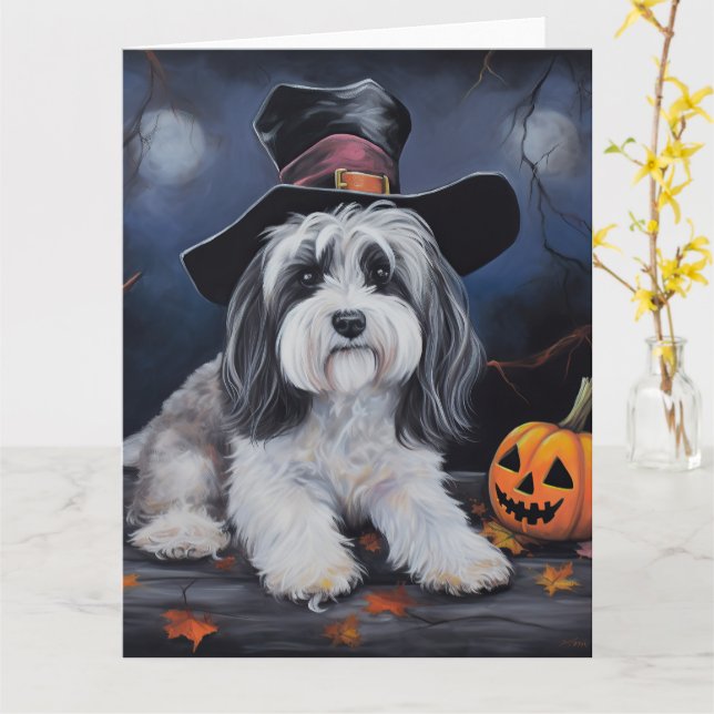Havanese Pumpkins Halloween Scary Card (Yellow Flower)