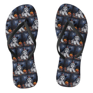 Havanese Pumpkins Halloween Scary Flip Flops