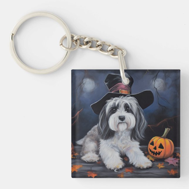 Havanese Pumpkins Halloween Scary Keychain (Front)