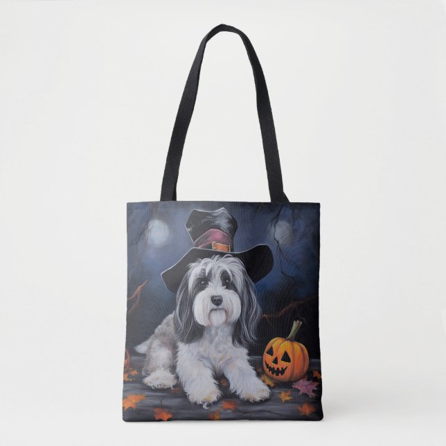 Havanese Pumpkins Halloween Scary Tote Bag (Front)