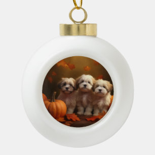 Havanese Puppy Autumn Delight Pumpkin Ceramic Ball Christmas Ornament