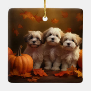 Havanese Puppy Autumn Delight Pumpkin Ceramic Ornament