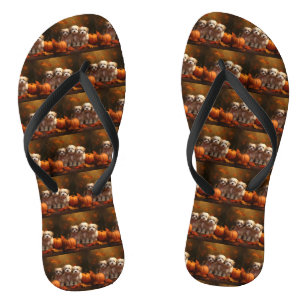 Havanese Puppy Autumn Delight Pumpkin Flip Flops