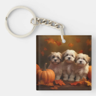 Havanese Puppy Autumn Delight Pumpkin Keychain