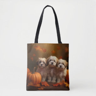Havanese Puppy Autumn Delight Pumpkin Tote Bag