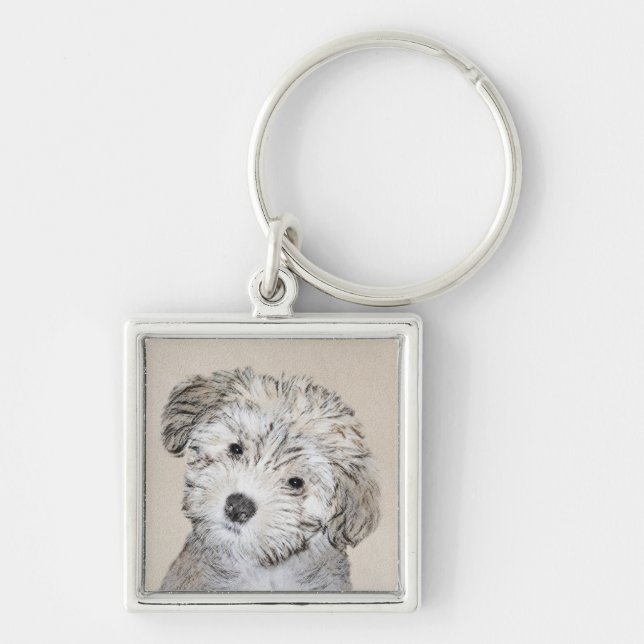 Havanese Puppy Painting - Cute Original Dog Art Keychain (Front)