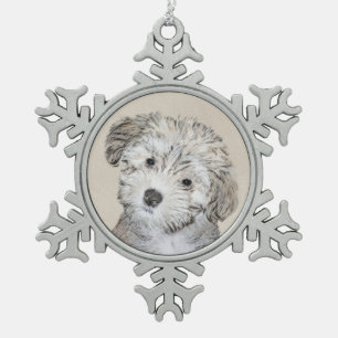 Havanese Puppy Painting - Cute Original Dog Art Snowflake Pewter Christmas Ornament