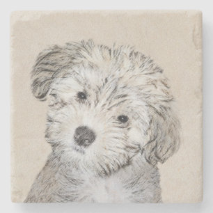 Havanese Puppy Painting - Cute Original Dog Art Stone Coaster
