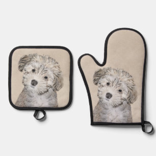 Havanese Puppy Painting Sable Original Pet Dog Art Oven Mitt & Pot Holder Set