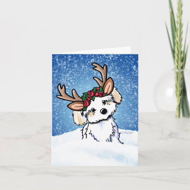 Havanese Reindeer Holiday Card (Front)