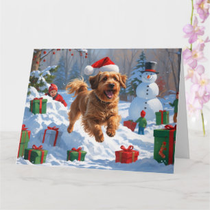 Havanese Running in Snow with Christmas Hat Card