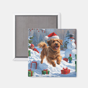 Havanese Running in Snow with Christmas Hat Magnet