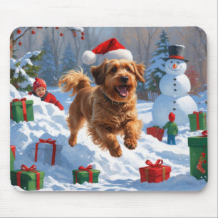 Havanese Running in Snow with Christmas Hat Mouse Pad