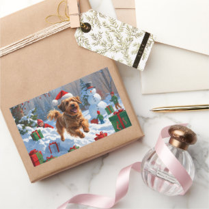 Havanese Running in Snow with Christmas Hat Sticker