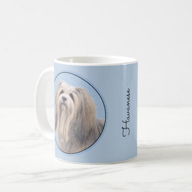 Havanese (Silver) Painting - Cute Original Dog Art Coffee Mug (Front Left)