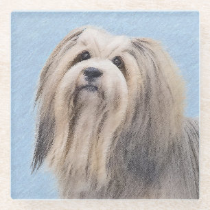 Havanese (Silver) Painting - Cute Original Dog Art Glass Coaster