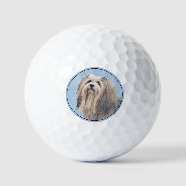 Havanese (Silver) Painting - Cute Original Dog Art Golf Balls (Front)