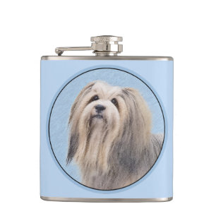 Havanese (Silver) Painting - Cute Original Dog Art Hip Flask