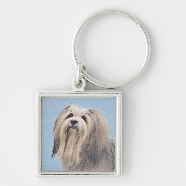 Havanese (Silver) Painting - Cute Original Dog Art Keychain (Front)