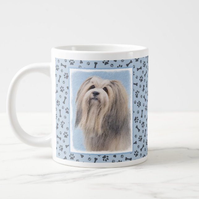 Havanese (Silver) Painting - Cute Original Dog Art Large Coffee Mug (Left)