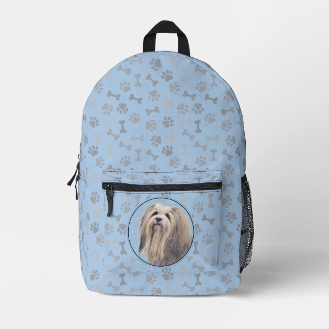 Havanese (Silver) Painting - Cute Original Dog Art Printed Backpack (Front)