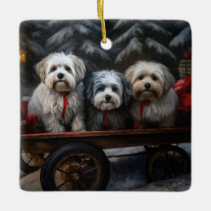 Havanese Snowy Sleigh Christmas Decor  Ceramic Ornament